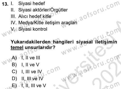 Medya ve İletişim Dersi 2019 - 2020 Yılı (Final) Dönem Sonu Sınav Soruları 13. Soru