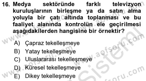 Medya ve İletişim Dersi 2019 - 2020 Yılı (Final) Dönem Sonu Sınav Soruları 16. Soru