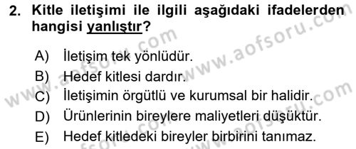 Medya ve İletişim Dersi 2019 - 2020 Yılı (Final) Dönem Sonu Sınav Soruları 2. Soru