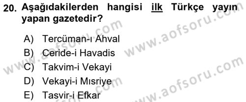 Medya ve İletişim Dersi 2019 - 2020 Yılı (Final) Dönem Sonu Sınav Soruları 20. Soru