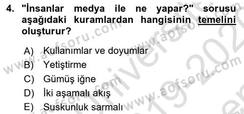 Medya ve İletişim Dersi 2019 - 2020 Yılı (Final) Dönem Sonu Sınav Soruları 4. Soru