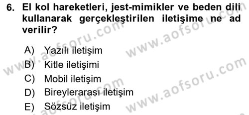 Medya ve İletişim Dersi 2019 - 2020 Yılı (Final) Dönem Sonu Sınav Soruları 6. Soru