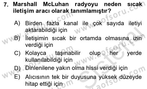 Medya ve İletişim Dersi 2019 - 2020 Yılı (Final) Dönem Sonu Sınav Soruları 7. Soru