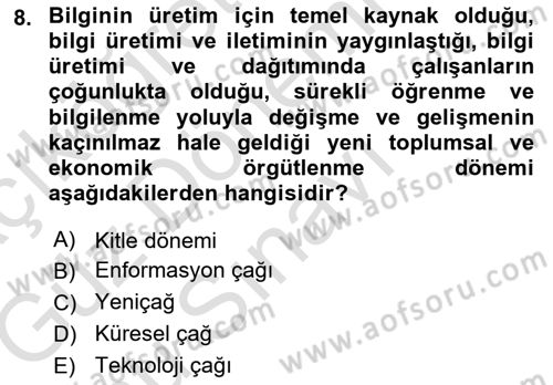 Medya ve İletişim Dersi 2019 - 2020 Yılı (Final) Dönem Sonu Sınav Soruları 8. Soru
