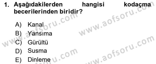 Medya ve İletişim Dersi 2020 - 2021 Yılı Yaz Okulu Sınav Soruları 1. Soru