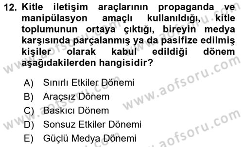 Medya ve İletişim Dersi 2020 - 2021 Yılı Yaz Okulu Sınav Soruları 12. Soru