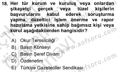 Medya ve İletişim Dersi 2020 - 2021 Yılı Yaz Okulu Sınav Soruları 18. Soru