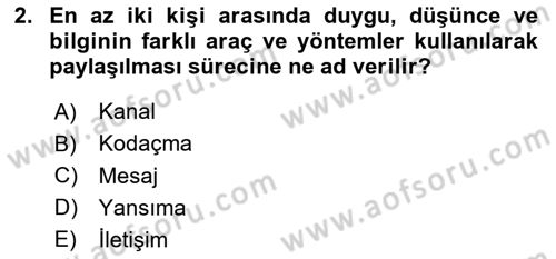 Medya ve İletişim Dersi 2020 - 2021 Yılı Yaz Okulu Sınav Soruları 2. Soru