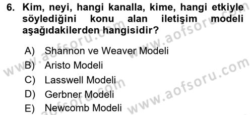 Medya ve İletişim Dersi 2020 - 2021 Yılı Yaz Okulu Sınav Soruları 6. Soru