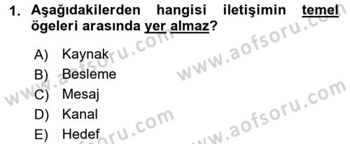 Medya ve İletişim Dersi Ara Sınavı Deneme Sınav Soruları 1. Soru
