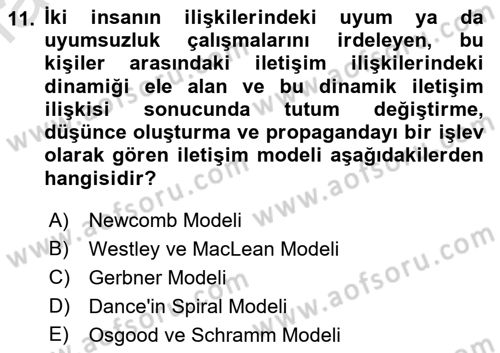 Medya ve İletişim Dersi Ara Sınavı Deneme Sınav Soruları 11. Soru