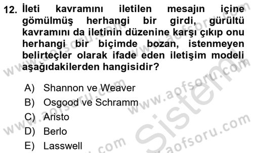 Medya ve İletişim Dersi Ara Sınavı Deneme Sınav Soruları 12. Soru
