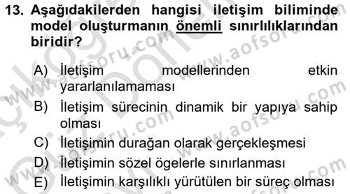 Medya ve İletişim Dersi Ara Sınavı Deneme Sınav Soruları 13. Soru