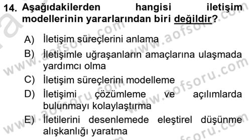 Medya ve İletişim Dersi Ara Sınavı Deneme Sınav Soruları 14. Soru