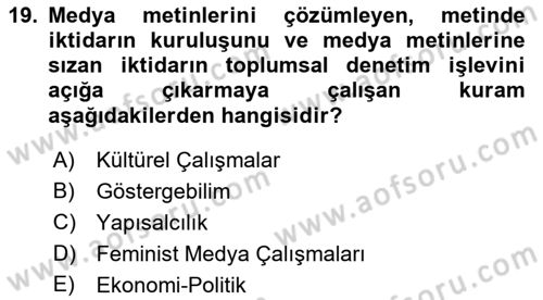 Medya ve İletişim Dersi Ara Sınavı Deneme Sınav Soruları 19. Soru