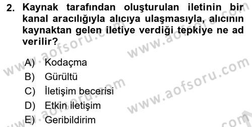 Medya ve İletişim Dersi 2021 - 2022 Yılı (Vize) Ara Sınav Soruları 2. Soru