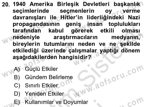 Medya ve İletişim Dersi 2021 - 2022 Yılı (Vize) Ara Sınav Soruları 20. Soru