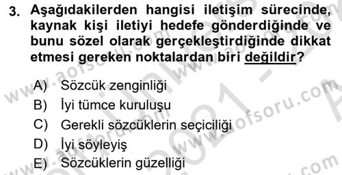 Medya ve İletişim Dersi Ara Sınavı Deneme Sınav Soruları 3. Soru