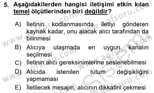 Medya ve İletişim Dersi 2021 - 2022 Yılı (Vize) Ara Sınav Soruları 5. Soru