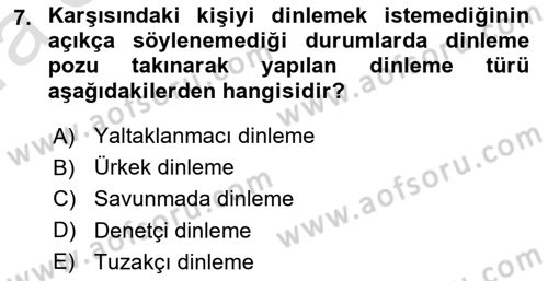 Medya ve İletişim Dersi Ara Sınavı Deneme Sınav Soruları 7. Soru
