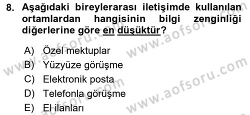 Medya ve İletişim Dersi Ara Sınavı Deneme Sınav Soruları 8. Soru