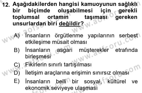 Medya ve İletişim Dersi 2021 - 2022 Yılı (Final) Dönem Sonu Sınav Soruları 12. Soru