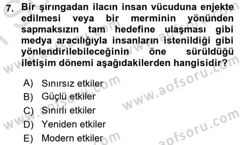 Medya ve İletişim Dersi 2021 - 2022 Yılı (Final) Dönem Sonu Sınav Soruları 7. Soru