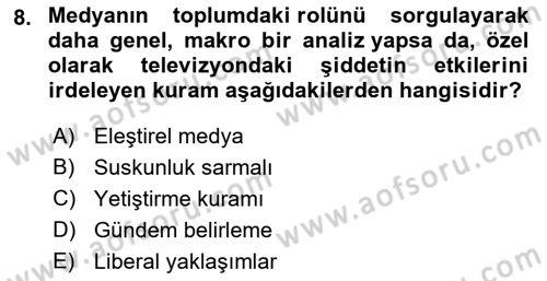 Medya ve İletişim Dersi 2021 - 2022 Yılı (Final) Dönem Sonu Sınav Soruları 8. Soru