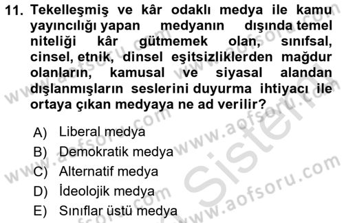 Medya ve İletişim Dersi 2021 - 2022 Yılı Yaz Okulu Sınav Soruları 11. Soru