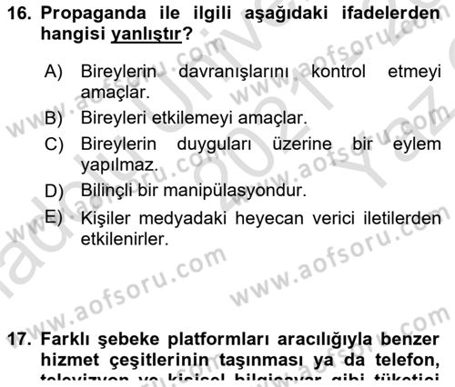 Medya ve İletişim Dersi 2021 - 2022 Yılı Yaz Okulu Sınav Soruları 16. Soru