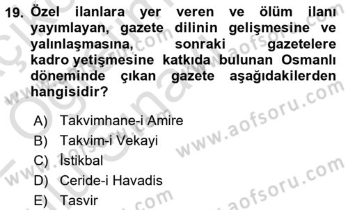 Medya ve İletişim Dersi 2021 - 2022 Yılı Yaz Okulu Sınav Soruları 19. Soru