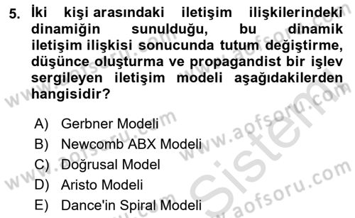 Medya ve İletişim Dersi 2021 - 2022 Yılı Yaz Okulu Sınav Soruları 5. Soru