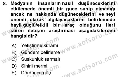 Medya ve İletişim Dersi 2021 - 2022 Yılı Yaz Okulu Sınav Soruları 8. Soru