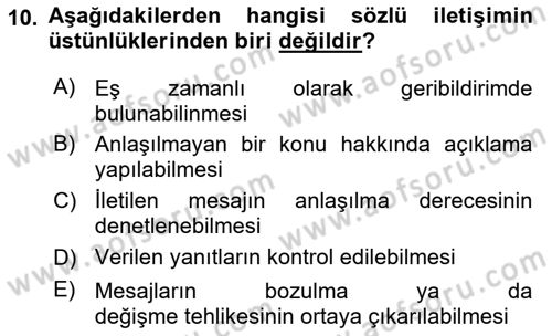 Medya ve İletişim Dersi 2024 - 2025 Yılı (Vize) Ara Sınav Soruları 10. Soru