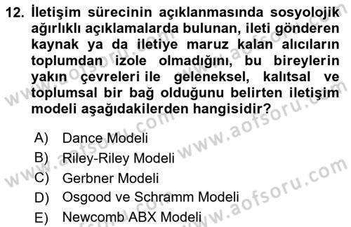 Medya ve İletişim Dersi 2024 - 2025 Yılı (Vize) Ara Sınav Soruları 12. Soru