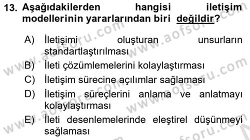 Medya ve İletişim Dersi 2024 - 2025 Yılı (Vize) Ara Sınav Soruları 13. Soru