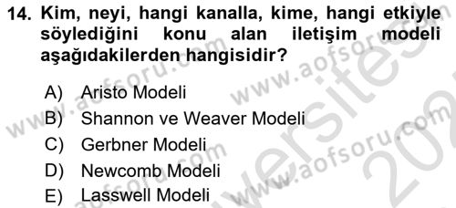 Medya ve İletişim Dersi 2024 - 2025 Yılı (Vize) Ara Sınav Soruları 14. Soru
