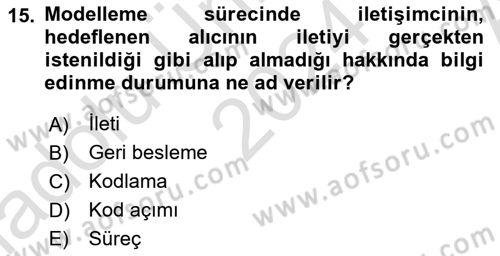 Medya ve İletişim Dersi 2024 - 2025 Yılı (Vize) Ara Sınav Soruları 15. Soru