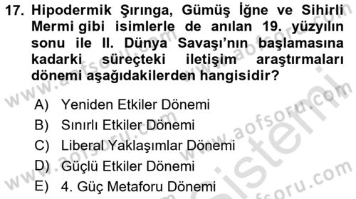 Medya ve İletişim Dersi 2024 - 2025 Yılı (Vize) Ara Sınav Soruları 17. Soru