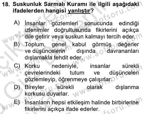 Medya ve İletişim Dersi 2024 - 2025 Yılı (Vize) Ara Sınav Soruları 18. Soru