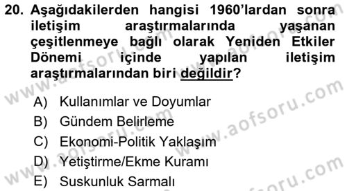 Medya ve İletişim Dersi 2024 - 2025 Yılı (Vize) Ara Sınav Soruları 20. Soru