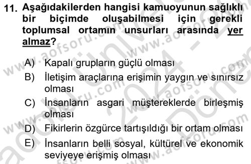 Medya ve İletişim Dersi 2024 - 2025 Yılı (Final) Dönem Sonu Sınav Soruları 11. Soru