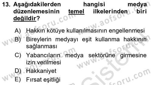 Medya ve İletişim Dersi 2024 - 2025 Yılı (Final) Dönem Sonu Sınav Soruları 13. Soru