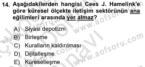 Medya ve İletişim Dersi 2024 - 2025 Yılı (Final) Dönem Sonu Sınav Soruları 14. Soru