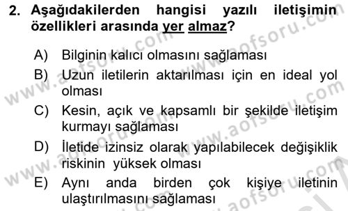 Medya ve İletişim Dersi 2024 - 2025 Yılı (Final) Dönem Sonu Sınav Soruları 2. Soru