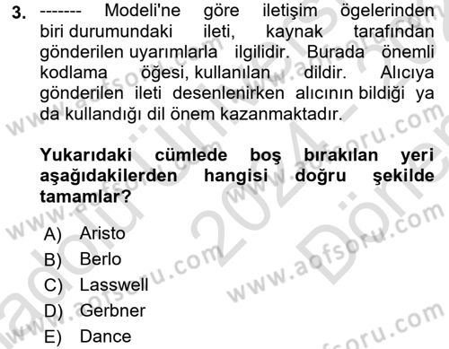 Medya ve İletişim Dersi 2024 - 2025 Yılı (Final) Dönem Sonu Sınav Soruları 3. Soru