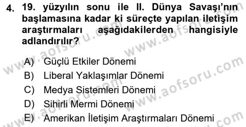 Medya ve İletişim Dersi 2024 - 2025 Yılı (Final) Dönem Sonu Sınav Soruları 4. Soru