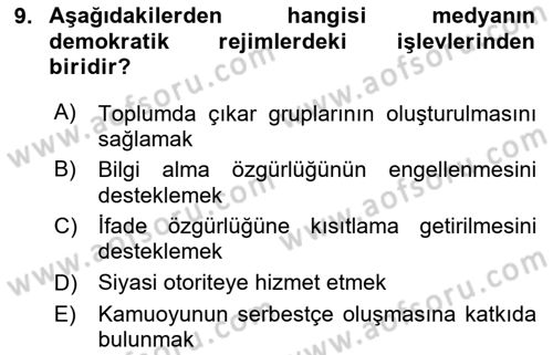 Medya ve İletişim Dersi 2024 - 2025 Yılı (Final) Dönem Sonu Sınav Soruları 9. Soru