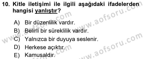 Medya ve İletişim Dersi 2024 - 2025 Yılı Yaz Okulu Sınav Soruları 10. Soru