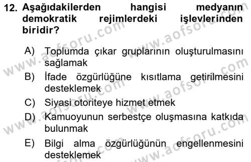 Medya ve İletişim Dersi 2024 - 2025 Yılı Yaz Okulu Sınav Soruları 12. Soru